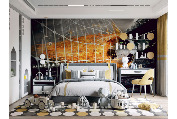 Фотообои «Футбольный мяч в воротах» в интерьере