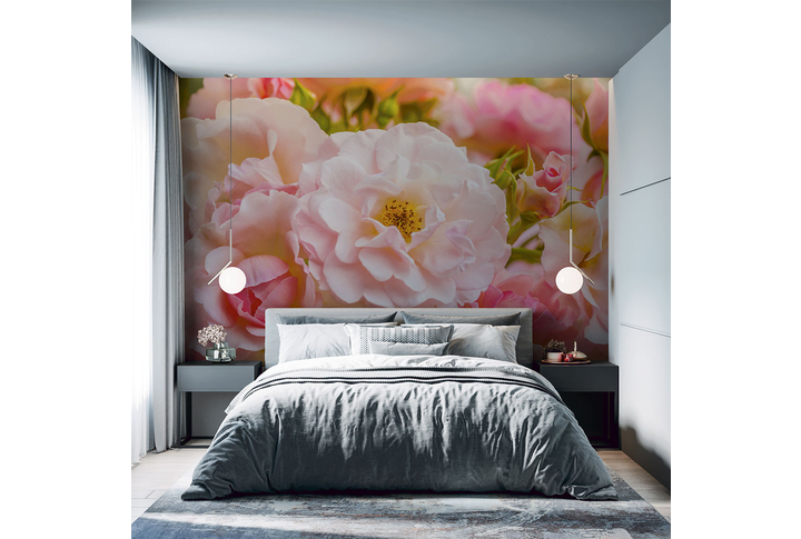 Фотообои «Розы в нежных розовых тонах» в интерьере