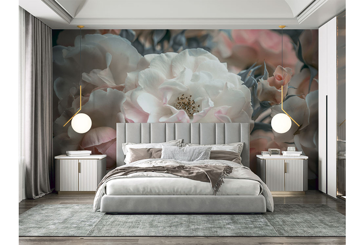 Фотообои «Огромные цветы розы в саду с акцентом» в интерьере