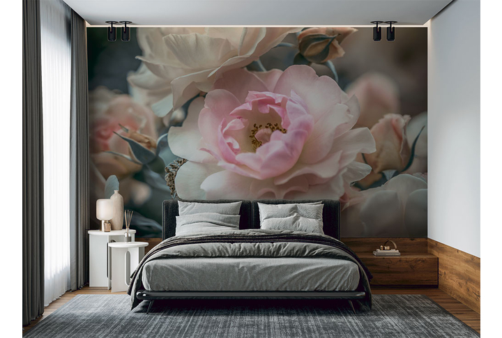 Фотообои «Большой цветок розы в черно-белом» в интерьере