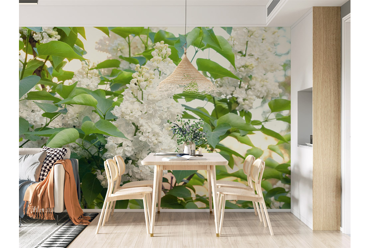 Фотообои «Цветущие ветки белой сирени» в интерьере