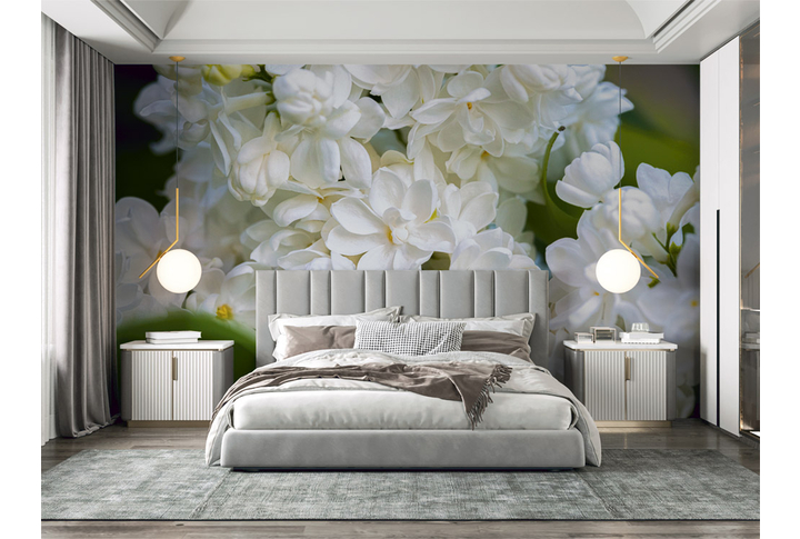 Фотообои «Белая сирень большие цветы» в интерьере