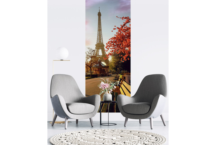 Фотообои «Парижский скверик, Эйфелева башня» в интерьере