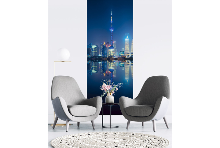 Фотообои «Ночной город, знаменитые небоскребы Шанхая» в интерьере
