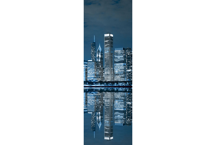 Фотообои «Ночной город, Чикаго в отражении воды»