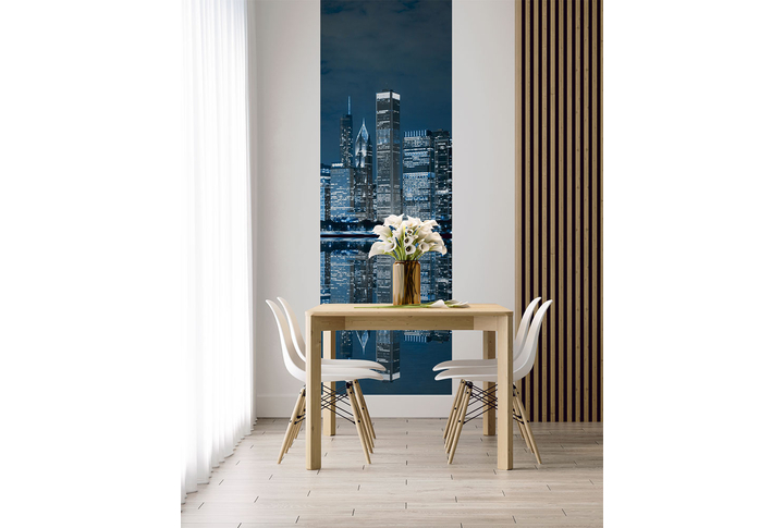 Фотообои «Ночной город, Чикаго в отражении воды» в интерьере