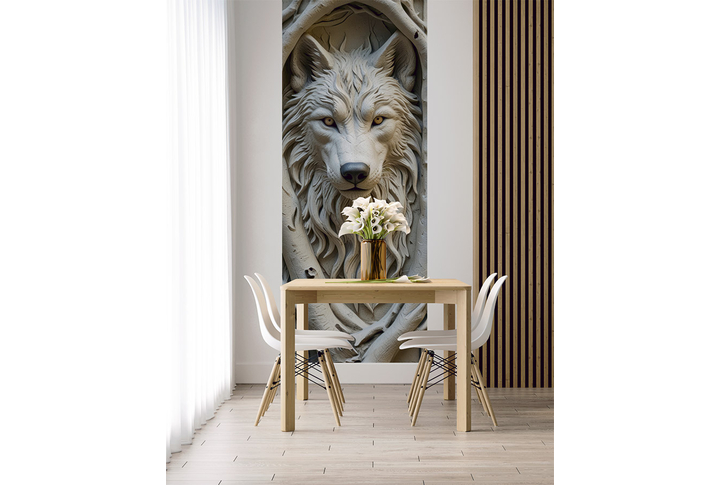 Фотообои «Волк и ветви под барельеф» в интерьере