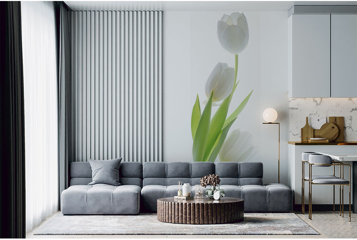 Фотообои «Белоснежные тюльпаны» в интерьере