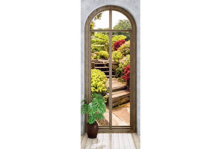 Фотообои «Узкое окно с видом на осенний сад»