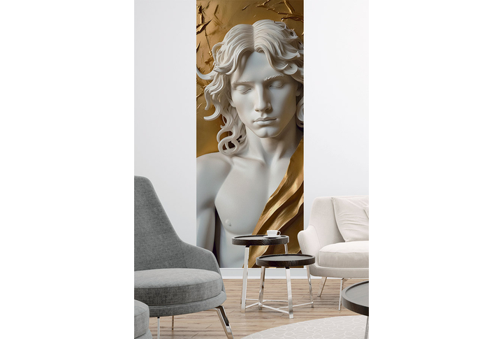 Фотообои «Барельеф Скульптура молодого мужчины в золоте» в интерьере