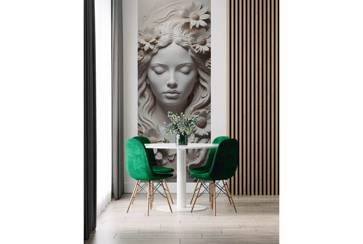 Фотообои «Барельеф девушка в цветах» в интерьере