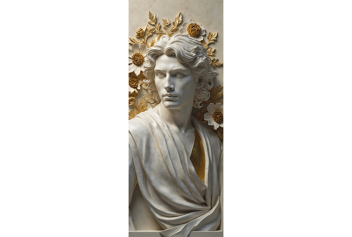 Фотообои «Молодой мужчина в золотых цветах под лепнину»