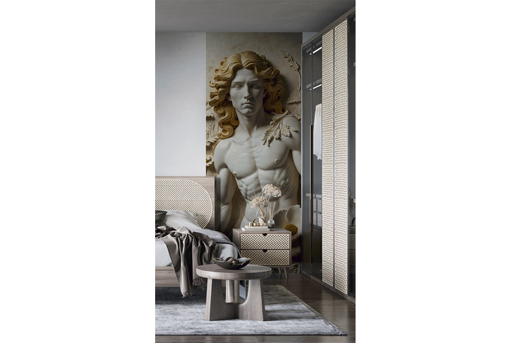 Фотообои «Скульптура мужчины с золотыми волосами» в интерьере