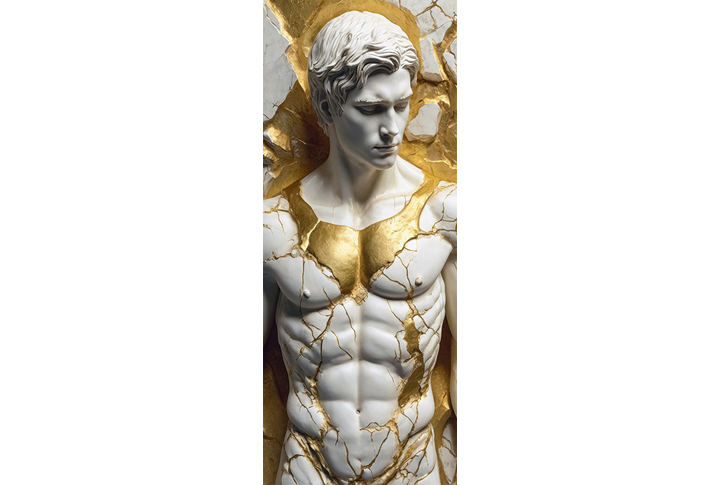 Фотообои «Статуя мужчины с золотом под лепнину»