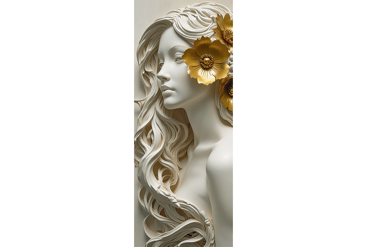 Фотообои «Лепнина с девушкой и золотым цветком»