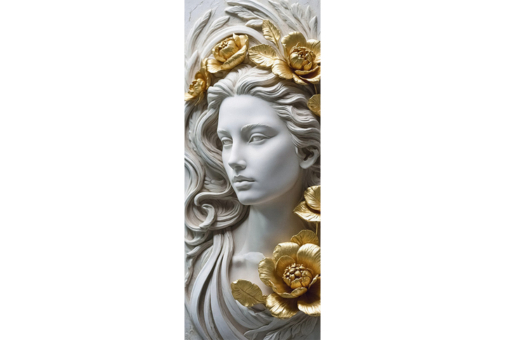 Фотообои «Красивая девушка с золотыми цветами под лепнину»