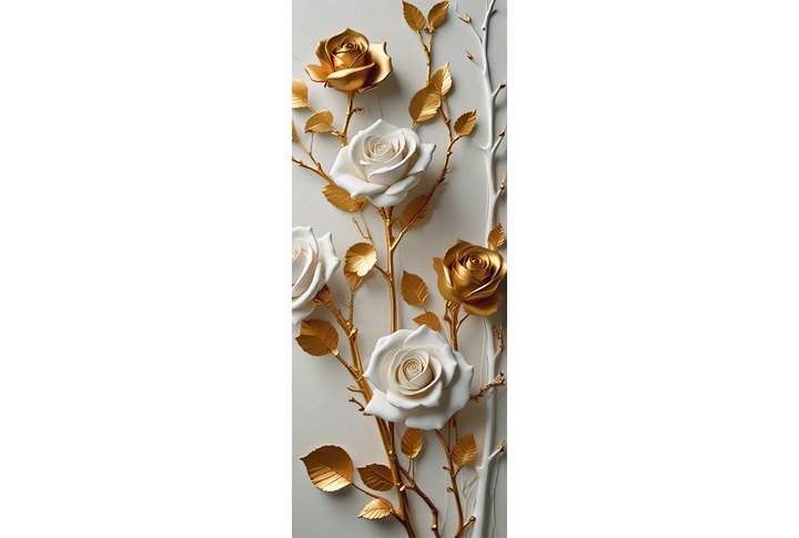 Фотообои «Белые розы в золоте под барельеф»