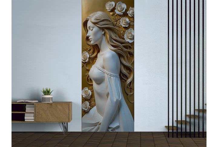 Фотообои «Барельеф Девушка и кремовые розы» в интерьере