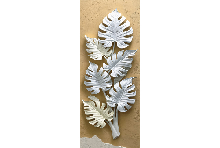 Фотообои «Белые листья монстеры под лепнину»