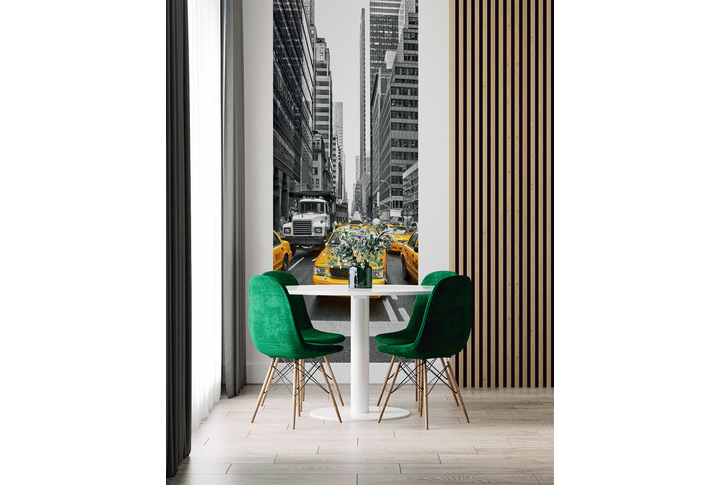 Фотообои «Черно-белый Нью-Йорк и желтое такси» в интерьере