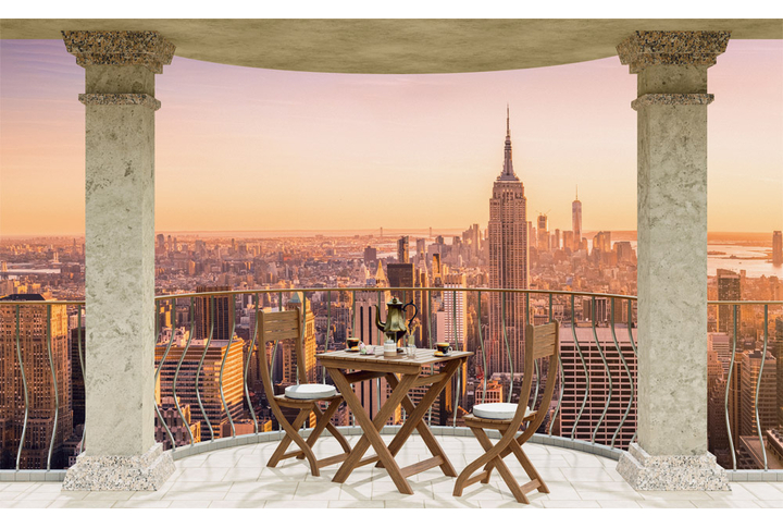 Фотообои «Вечер на террасе с видом на Нью-Йорк»