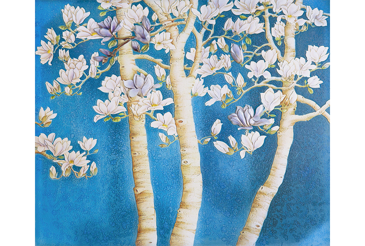 Фотообои «Цветущие деревья магнолии с тиснением»