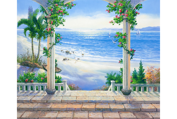 Фотообои «Терраса с аркой и колоннами у моря под картину»