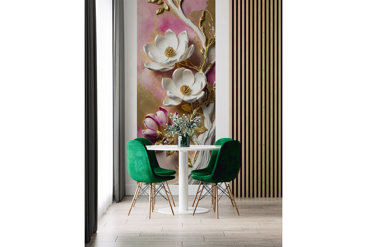 Фотообои «Барельеф Розовая магнолия на ветках» в интерьере