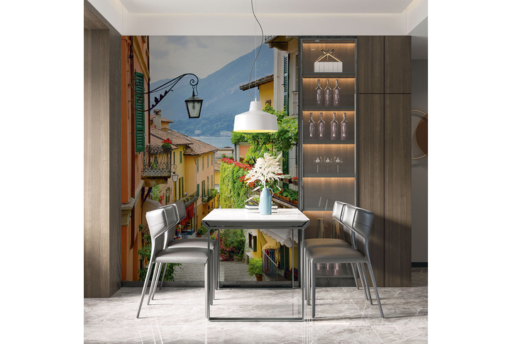 Фотообои «Улица старого города с выходом к морю» в интерьере