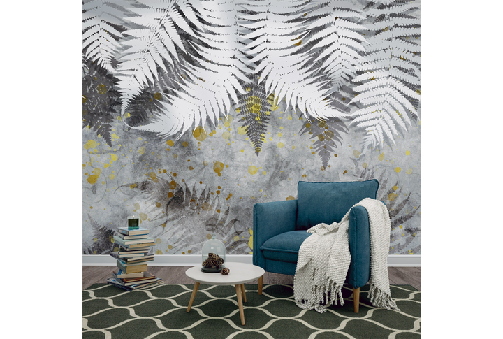 Фотообои «Свисающие серые листья папоротника» в интерьере