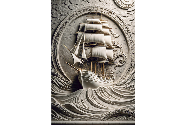 Фотообои «Барельеф с парусником 3Д»