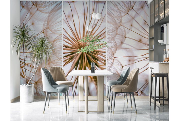 Фотообои «Одуванчик-триптих» в интерьере