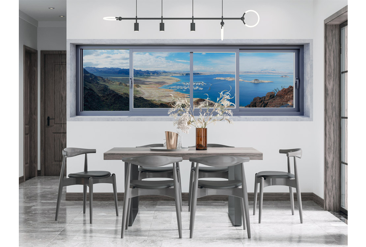 Фотообои «Окно с видом на тихое озеро» в интерьере