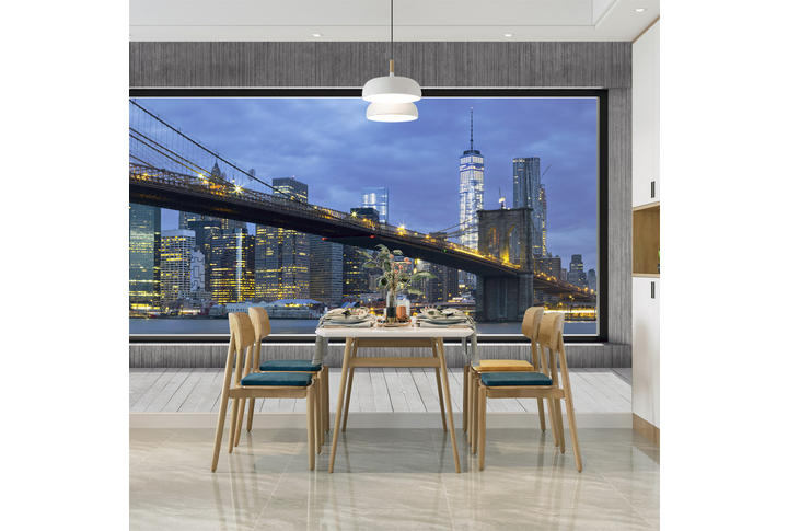 Фотообои «Большое окно с видом на Бруклинский мост» в интерьере