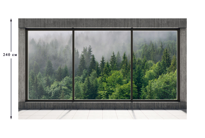 Фотообои «Оконная панорама с туманным лесом»