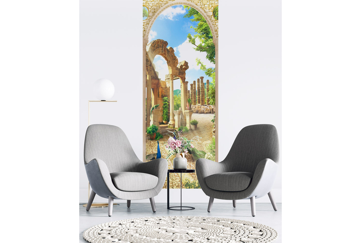 Фотообои «Старый сад с павлинами, колоннадой и аркой» в интерьере