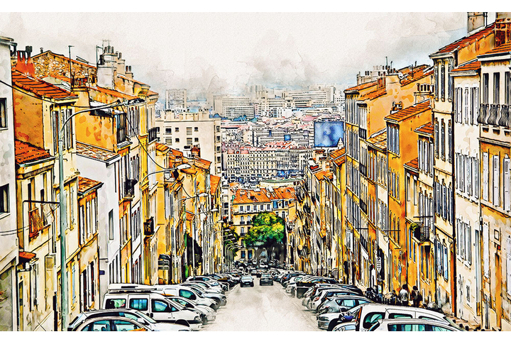 Фотообои «Старинная улица города под акварель»