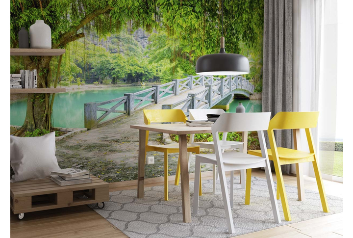 Фотообои «Дерево в парке над мостиком» в интерьере