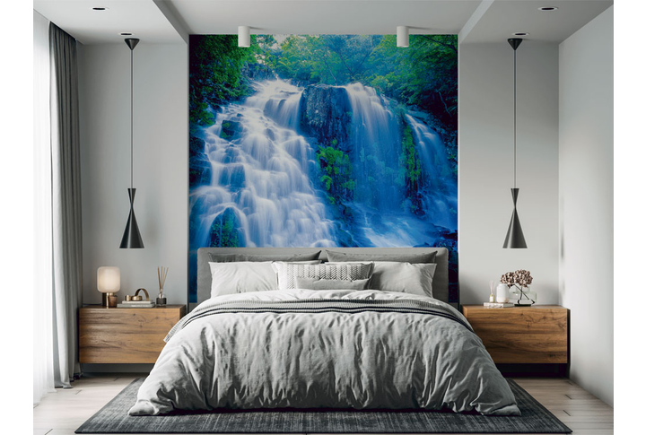 Фотообои «Горный водопад в джунглях» в интерьере