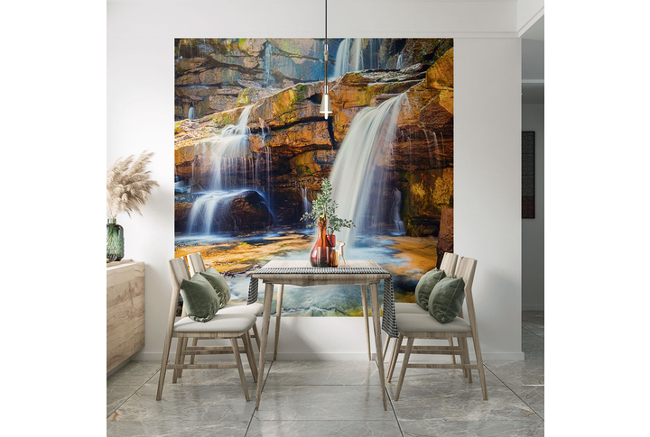 Фотообои «Водопад на камнях в горах» в интерьере