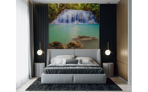 Фотообои «Тропический водопад в лесной чаще» в интерьере