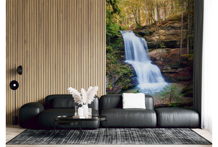 Фотообои «Водопад на скалах в лесу» в интерьере