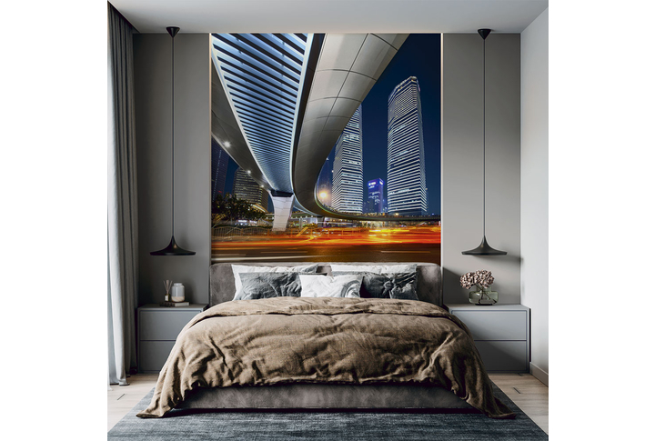 Фотообои «Ночной город и Шанхайский мост» в интерьере