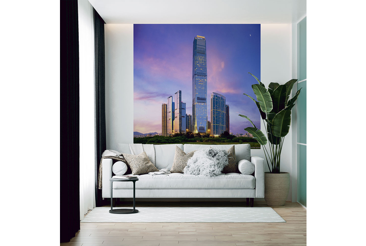 Фотообои «Ночной город Гонконг в фиолетовых оттенках» в интерьере