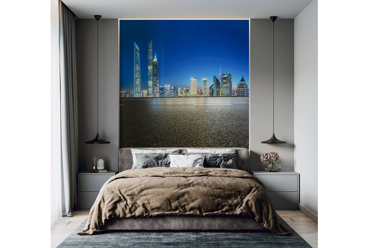 Фотообои «Дорога с видом на ночной город Шанхай» в интерьере