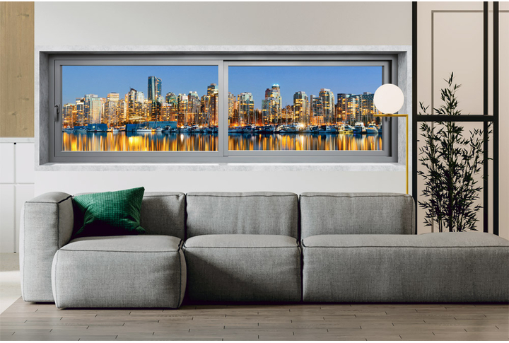 Фотообои «Окно в огнях ночного Ванкувера» в интерьере