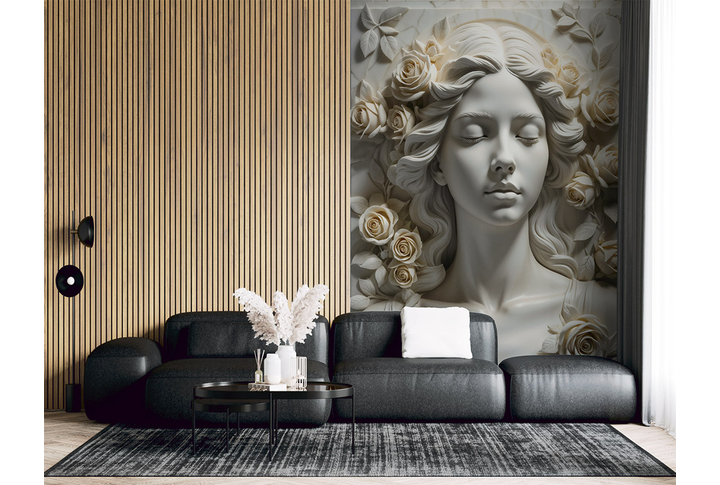 Фотообои «Барельеф Девушка и мраморные розы» в интерьере