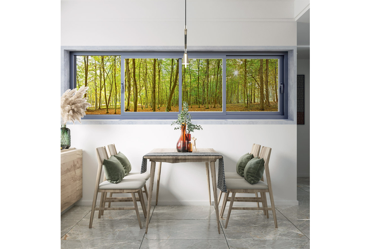 Фотообои «Окно в осеннем лесу» в интерьере