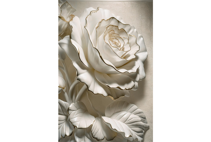 Фотообои «Керамические розы с золотым тиснением»