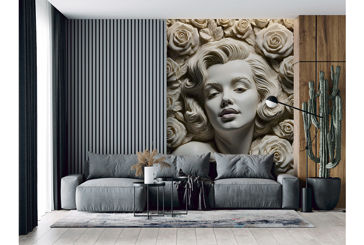 Фотообои «Барельеф Монро и розы» в интерьере